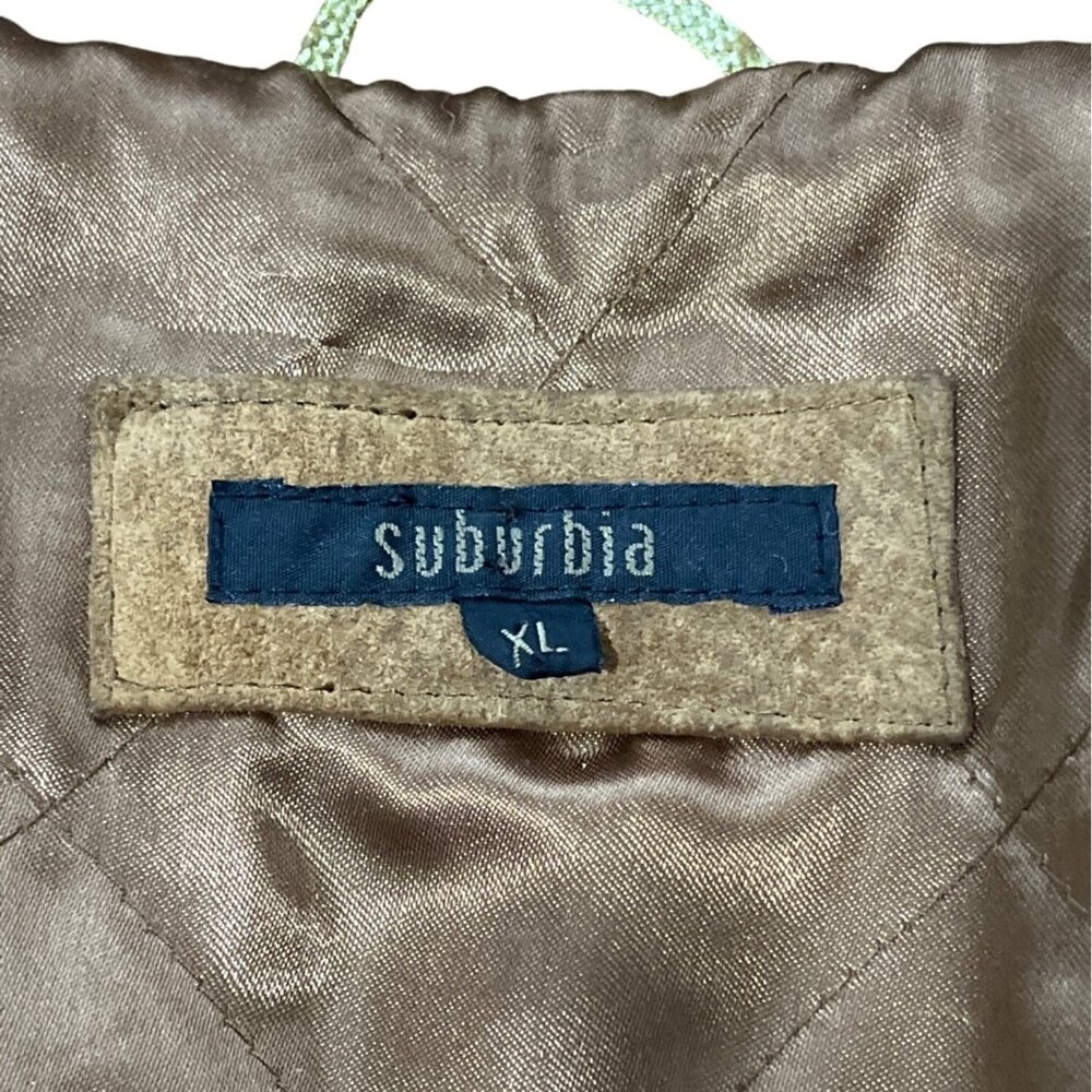 Vintage Suburbia Leather Suede Shearling Trim Coat Womens Xl Brown Toggle Button - Picture 5 of 14